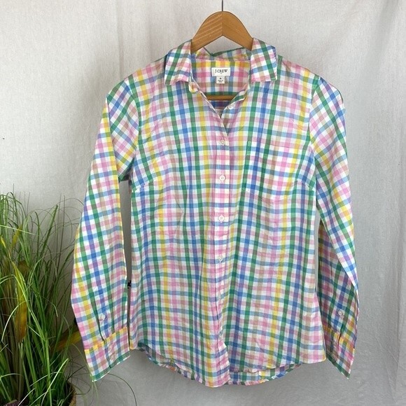 J Crew White Plaid Gingham Cotton Long Sleeve Button Down Shirt Top NEW S - Picture 2 of 8